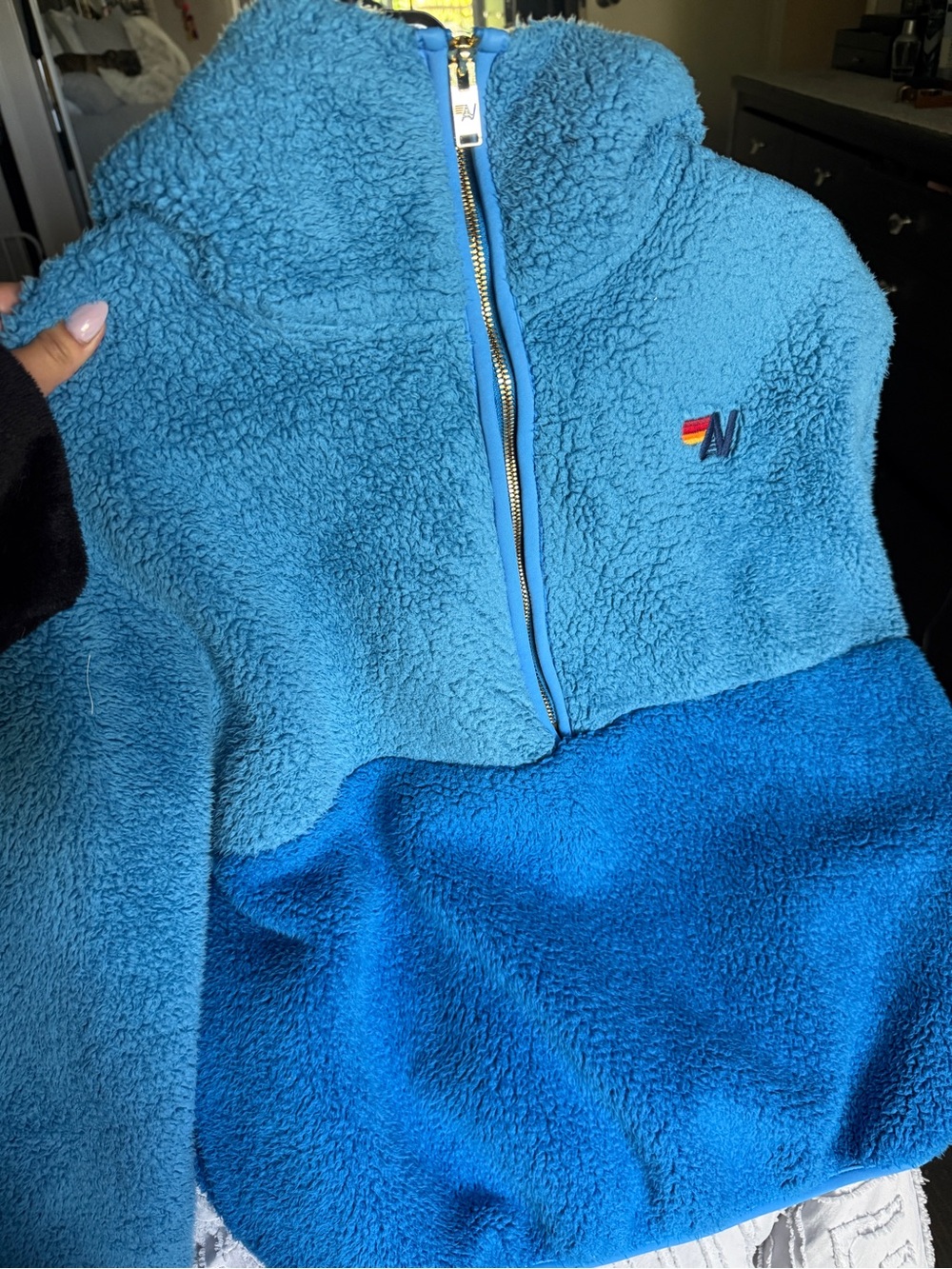 Aviator Nation Two-Tone Blue Sherpa Half-Zip Hoodie - Picture 5 of 7